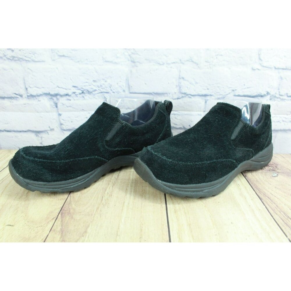 LL Bean Black Suede Comfort Moccasin Slip On Loafer Shoes Size 8.5 Wide - Picture 2 of 9